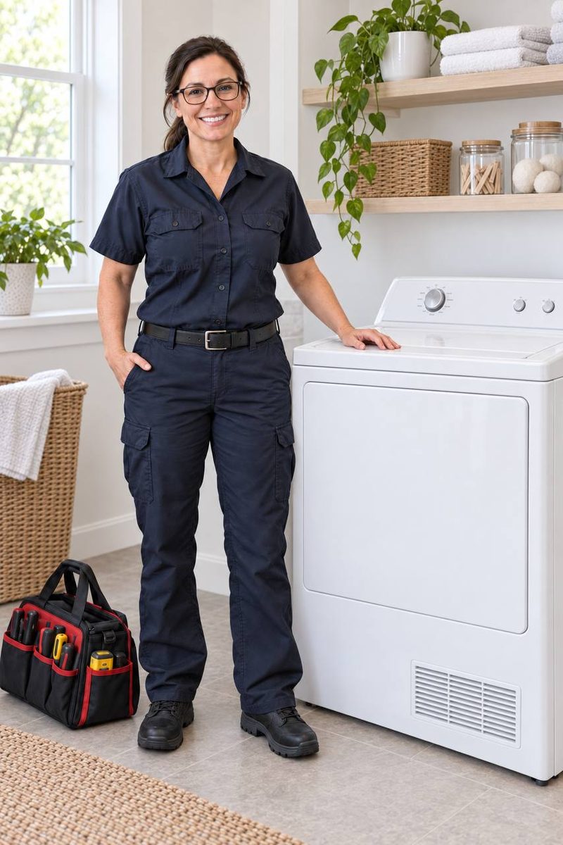 Delta Appliance Fix technician with a dryer in a Tri-Cities laundry room